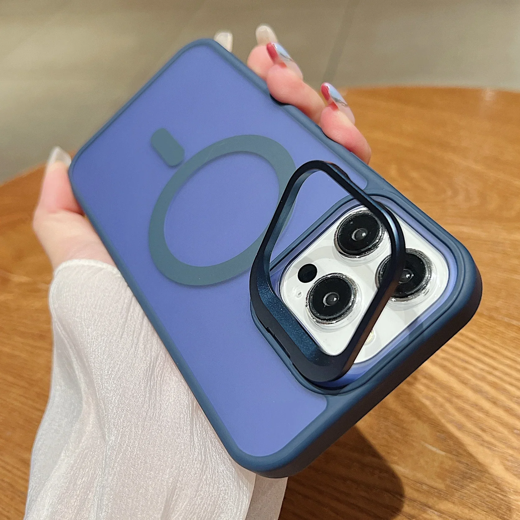 Premium Magnetic Wireless Charging Matte Phone Case with Metal Flip Lens Bracket and Magsafe Compatibility