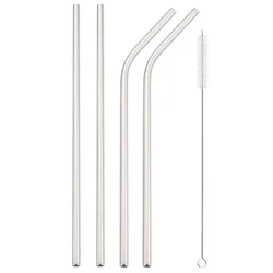Reusable Stainless Steel Drinking Straw Set with Cleaning Brush - Party & Bar Accessory (4pcs silver)