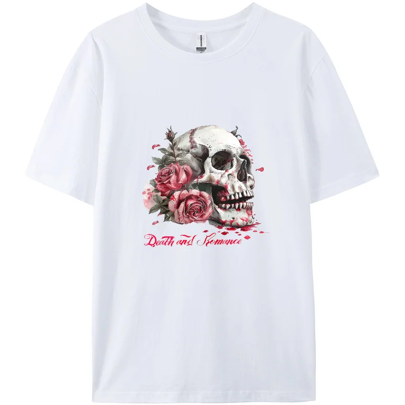 

Summer Casual T-shirt, Women's short T-shirt, Skull, Horror, Graphic print T-shirt, Short sleeve, 100% cotton, Double sided
