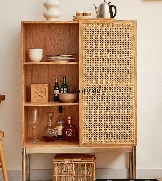Red Oak Rattan Sideboard Cabinet Wall Home Modern Locker