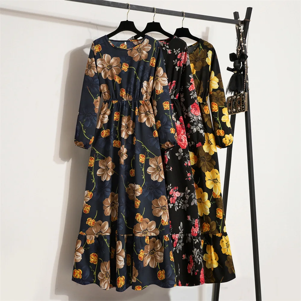 Frauen lange Kleider voller Ärmel Frühling Herbst Bohemian lässig hohe Taille Strand Frau Chiffon Kleider Blumen Vestidos Maxi kleid