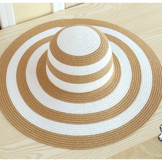 Hot Women's Casual Straw Hats Girls Outdoor Striped Patchwork Paper Sun hats New Summer Adult Flap Large Brim Beach Cap Gorras