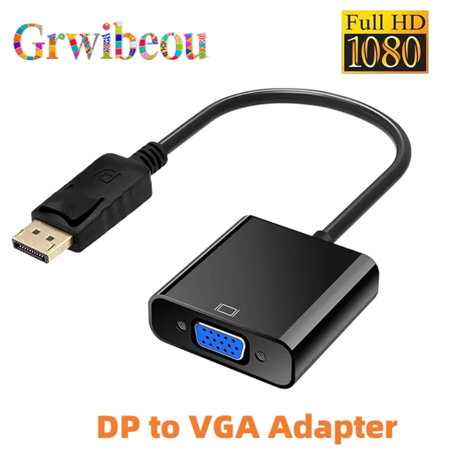 DisplayPort to VGA Adapter Cable 1080 Male to Female Converter for PC Computer Laptop HDTV Monitor Projector