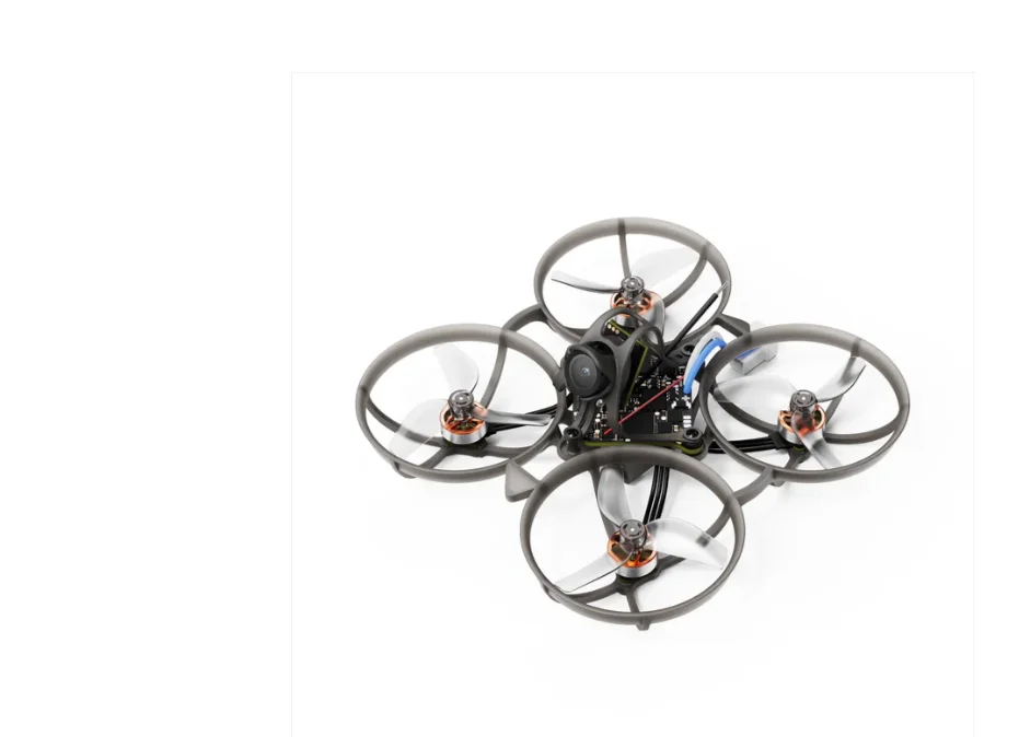 Gros plan sur le moteur et l'hélice du Drone FPV Air75 II 1S, avec détails de construction légère.