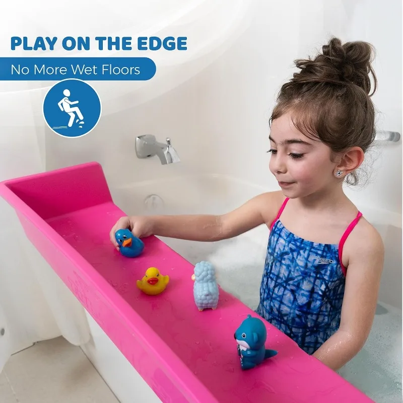 Bathtub Splash Guard Play Shelf Area - Toy Tray Caddy Holder Storage - Suction Cups Attach To Bath Tub - No Mess Water Spill 5