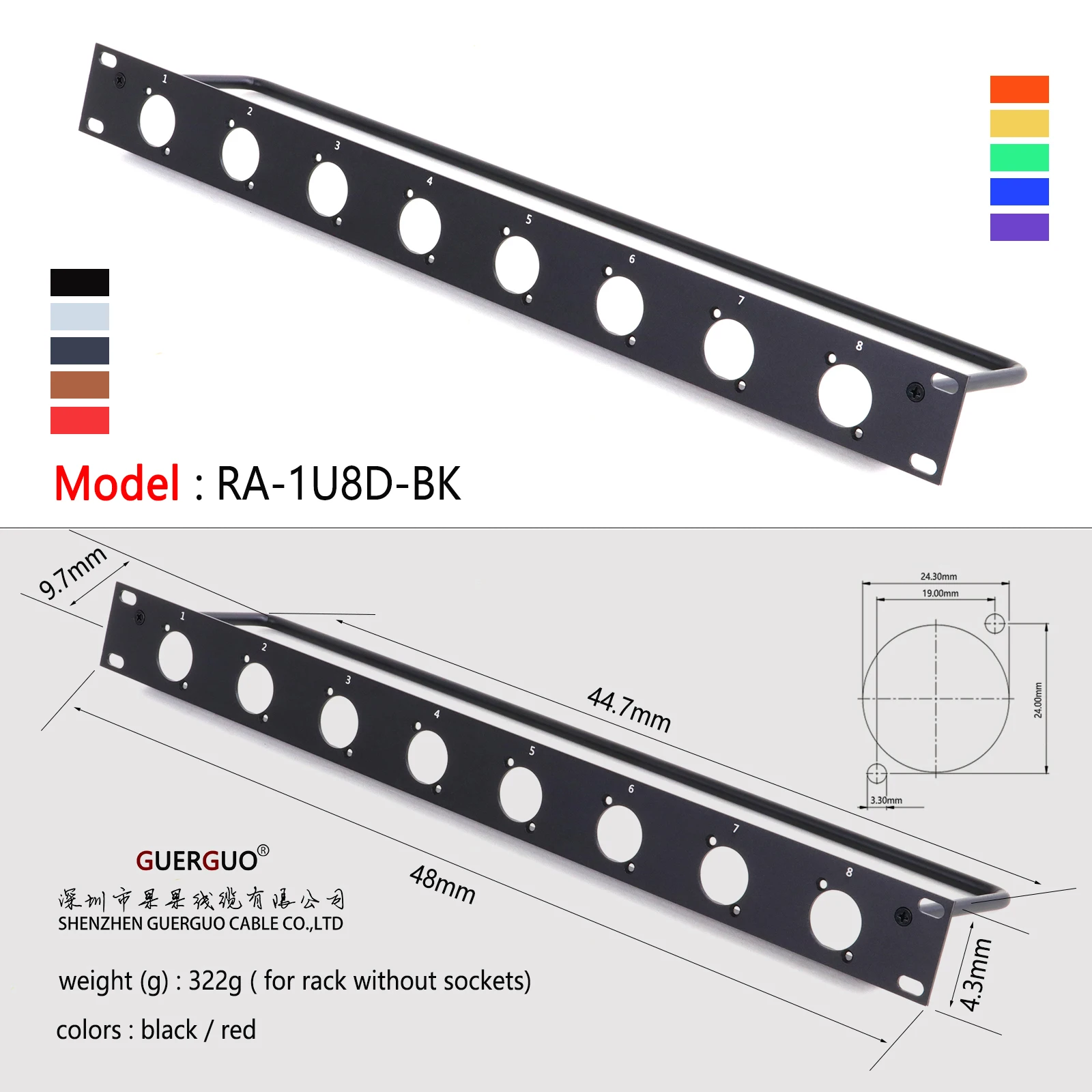 1pc Rack Patch Panel 8 Weg 3Pin XLR Männlich/Weiblich XLR Mount Buchse 1U Flight Case Halterung für Professionelle Lautsprecher Audio Kabel – Detail 1