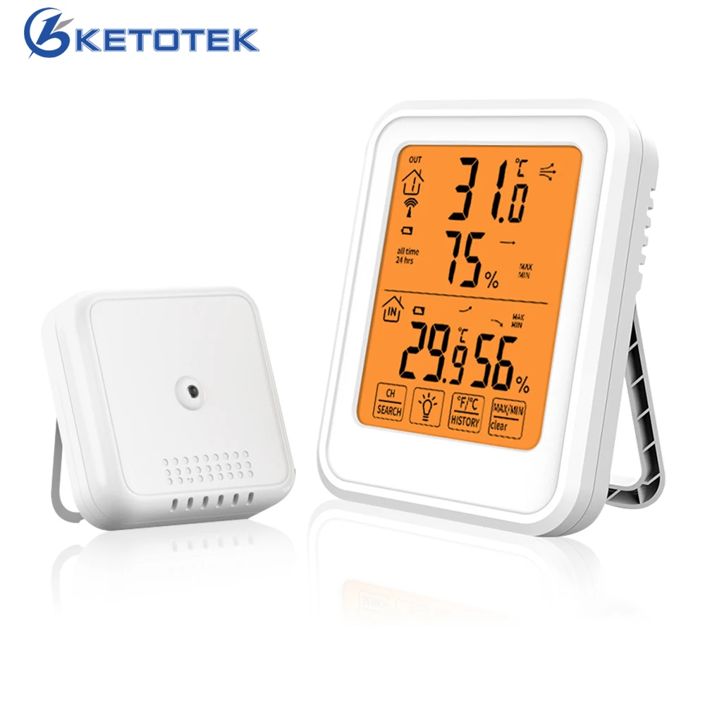 

Wireless Weather Station Transmission Indoor Outdoor Temperature Humidity Meter Waterproof Touch Screen Thermometer Hygrometer