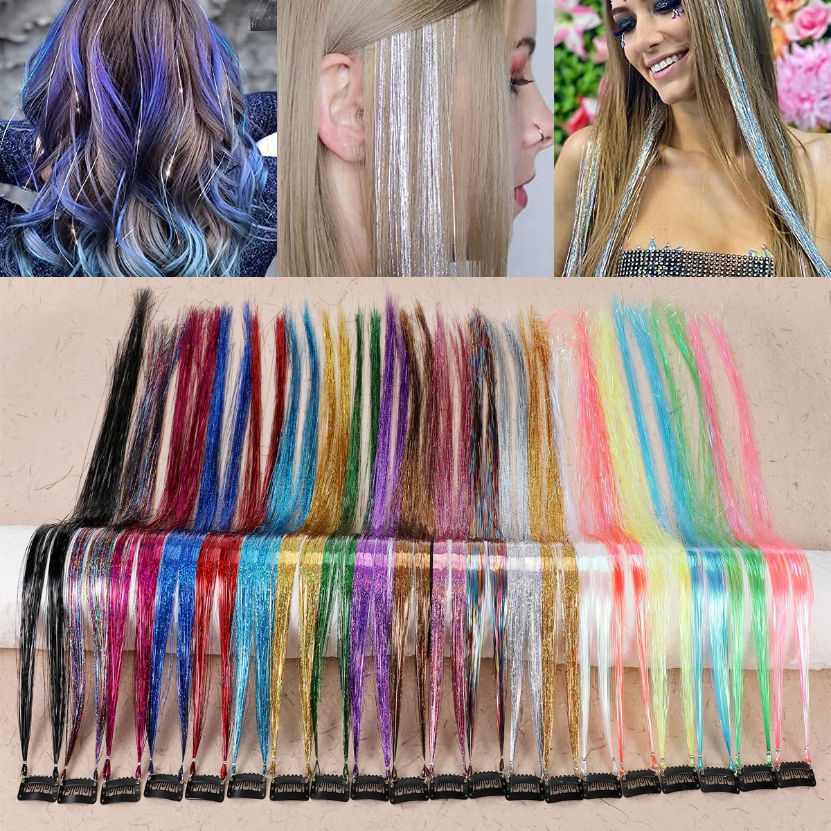 6Pcs Rainbow Glitter Hair Tinsel Kit Fashion Hair Beauty Tinsel Hair  Tensile Hair Extensions Braiding Accessories For Women - AliExpress