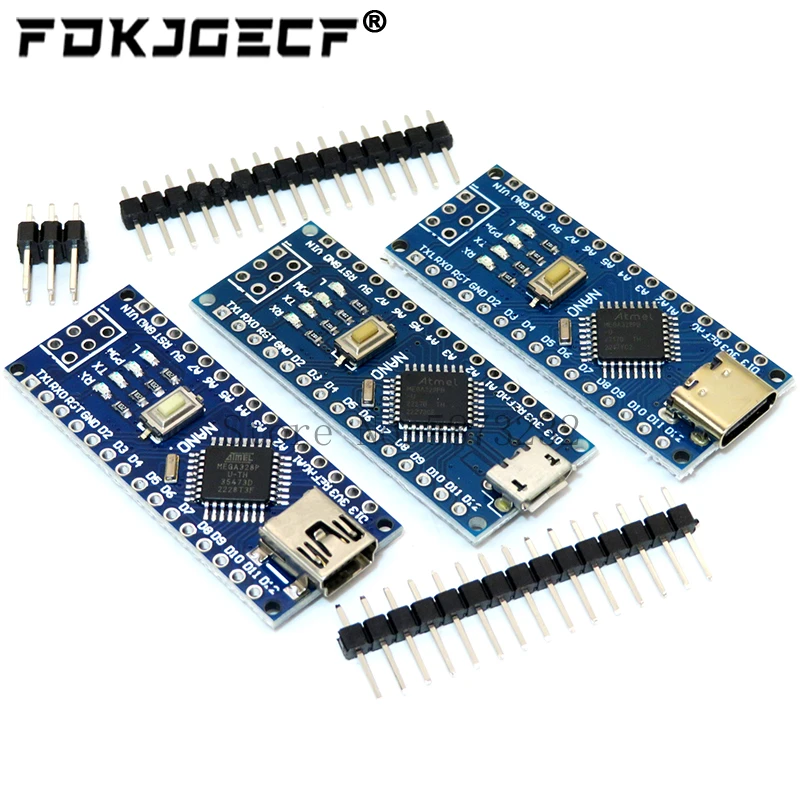 Nano Controller for Arduino CH340 USB Driver 16Mhz ATMEGA328P Mini Type-C Micro USB 3.0 1