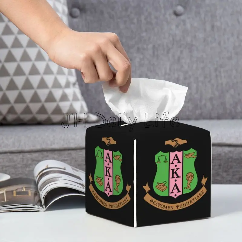 AKA Sorority Gifts Tissue Box Cover Square Leather Tissue Box Holder Decorative Organizer for Bathroom Home Office Car Decor 5