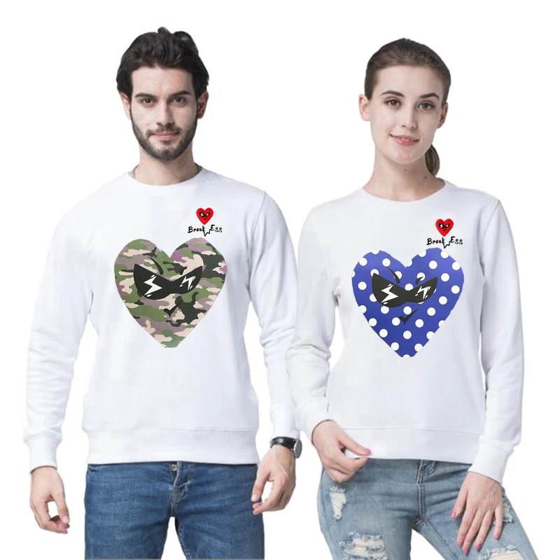 

Break Egg Men Women Sweater Cotton Heart Glasses Embroidery Camouflage Dots Heart Printing Thick Fleece O-neck Loose Hoodie