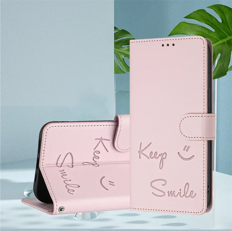 Luxurious Anti-Theft Leather Case with Smile Pattern Flip Shell