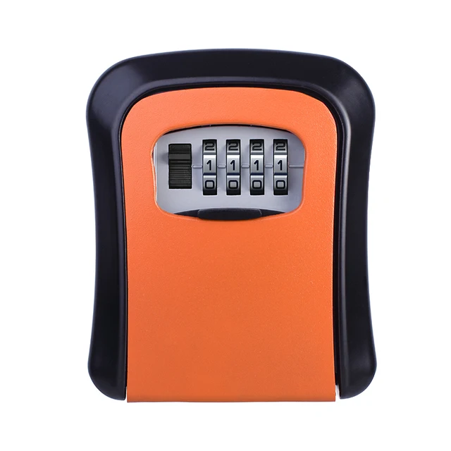Weatherproof Wall-mounted Key Safe Password Key Box Key Lock Box No4 Combination Key Storage Lock Box Indoor and Outdoor Metal  orange