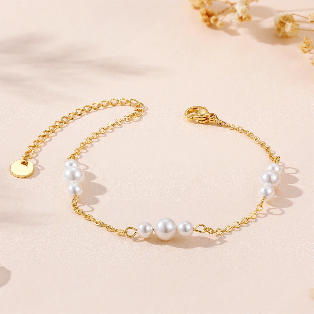 Simple Versatile Pearl Bracelet Hypoallergenic Non Tarnish Handmade Gold Plated Adjustable Chain Bracelets Hand Jewelry Bijoux