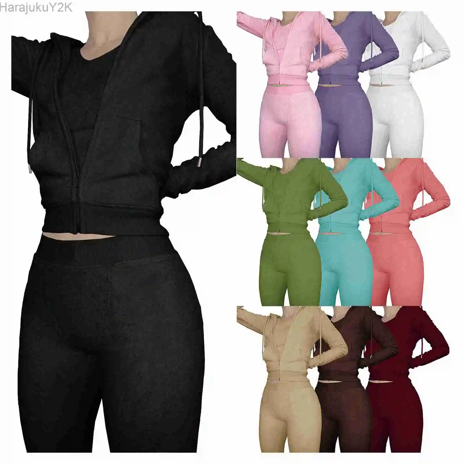 

Towel Fabric 2 Piece Sets Women Autumn Winter Tracksuit Solid Long Sleeve Hooded Jacket Coat And Pants Casual Jogger Suits