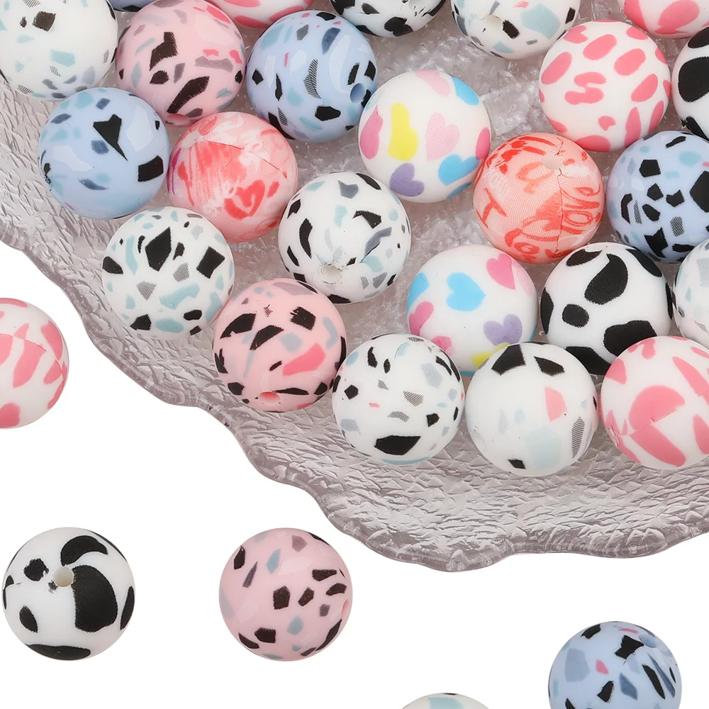 Cordial Design 100Pcs 16*16MM DIY/Hand Made/Spot Print/Silicone Material Beads/Baby Edible Beads/Chewable/Jewelry Accessories - cordial
