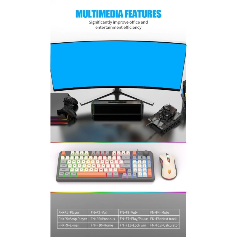 

94Keys K820 Gaming Keyboard and Mouse Set 3 Color Matching Mixed Led Light RGB Dropship