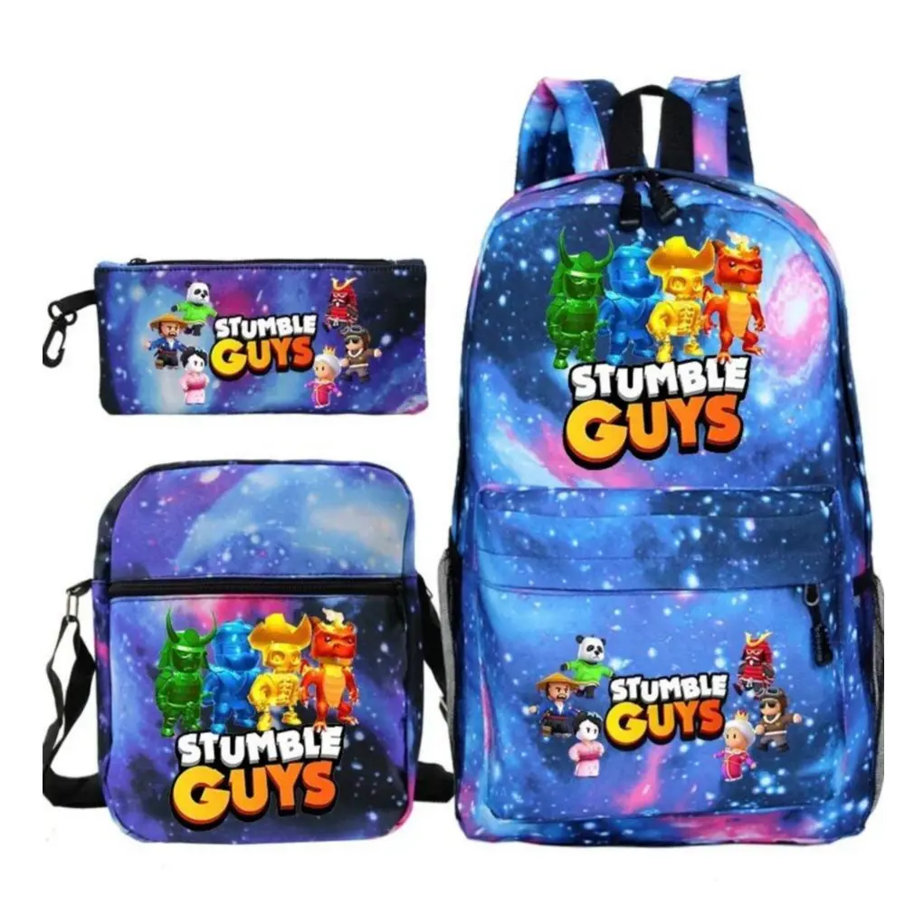 Stumble Guys Backpack 3Pcs Travel Bag Canvas Backpack Students School Bag For Boys Girls Canvas Teens Laptop Zipper Mochilas 2