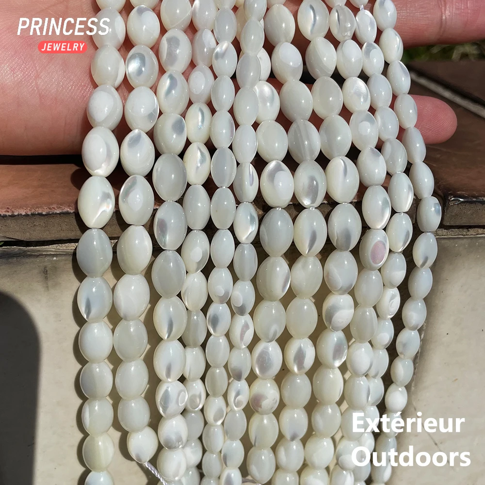 A++ Natural White Trochus Shell Rice Beads 5*8mm Horseshoe Shell Loose Beads for Jewelry Making Bracelet Necklace 5