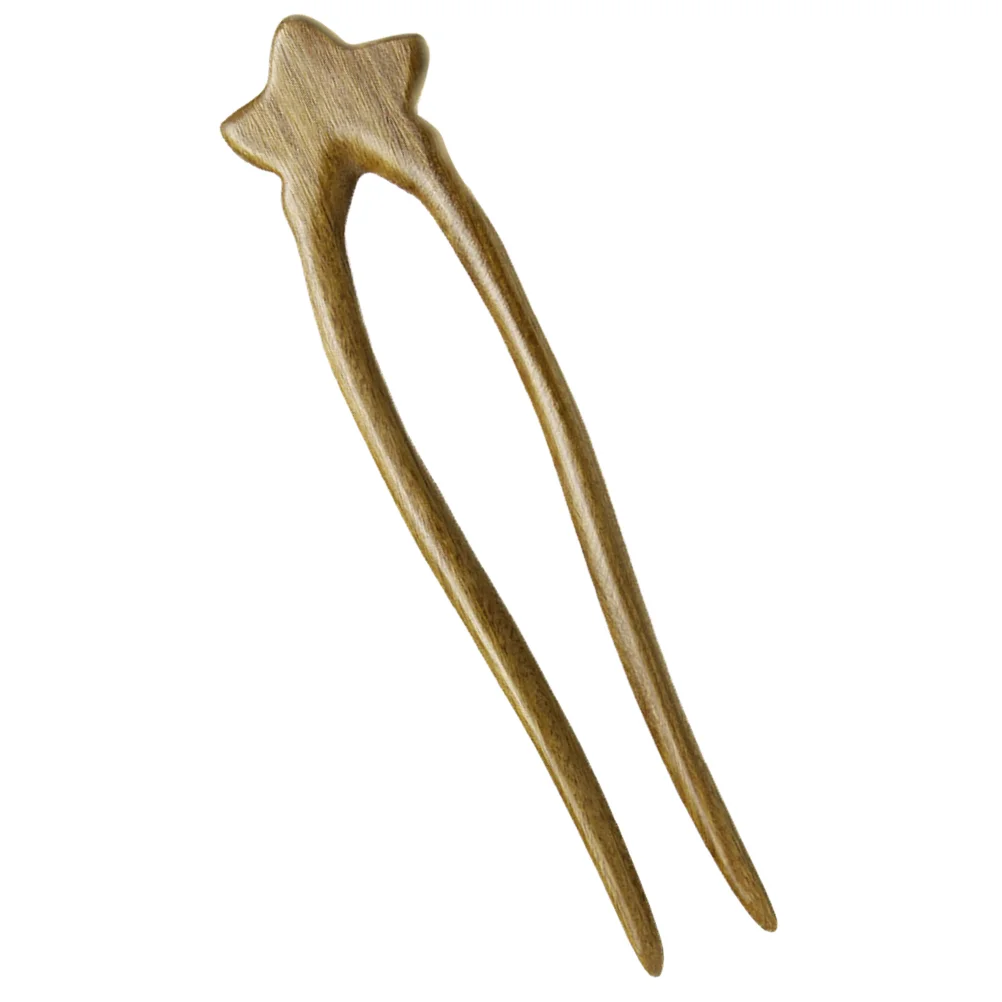 Green Sandalwood Star Double Hairpin Shaped Pins Wooden Sticks Lettering French Accessories for Thick Buns Chinese Miss 2