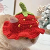 Pet Knitted Hat New Wool Hand-knitted Strawberry Red Hat With Ear Holes Cute Kitten Dog Headgear Pet Cosplay Accessories 3