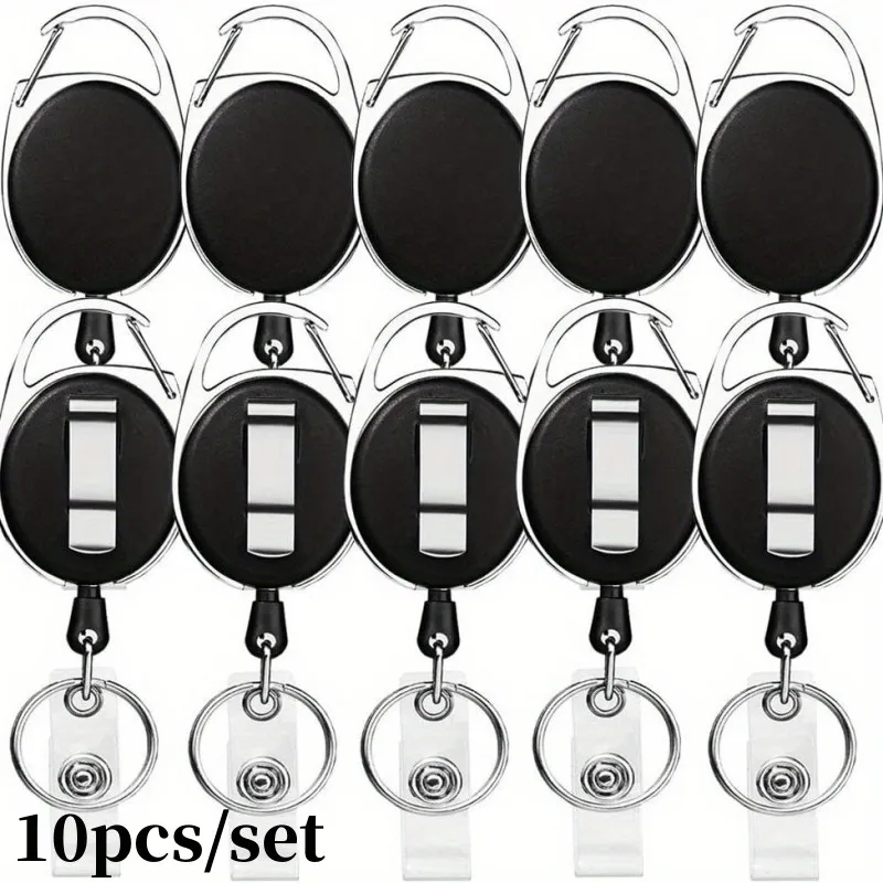 Heavy-Duty Retractable Badge Reel with Carabiner Clip and Key Ring