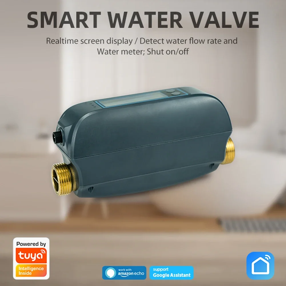Tuya WiFi Intelligent Watervalve Dual-Band Flowrate Meter APP Control Efficient Home Water Management Device for Voice Control
