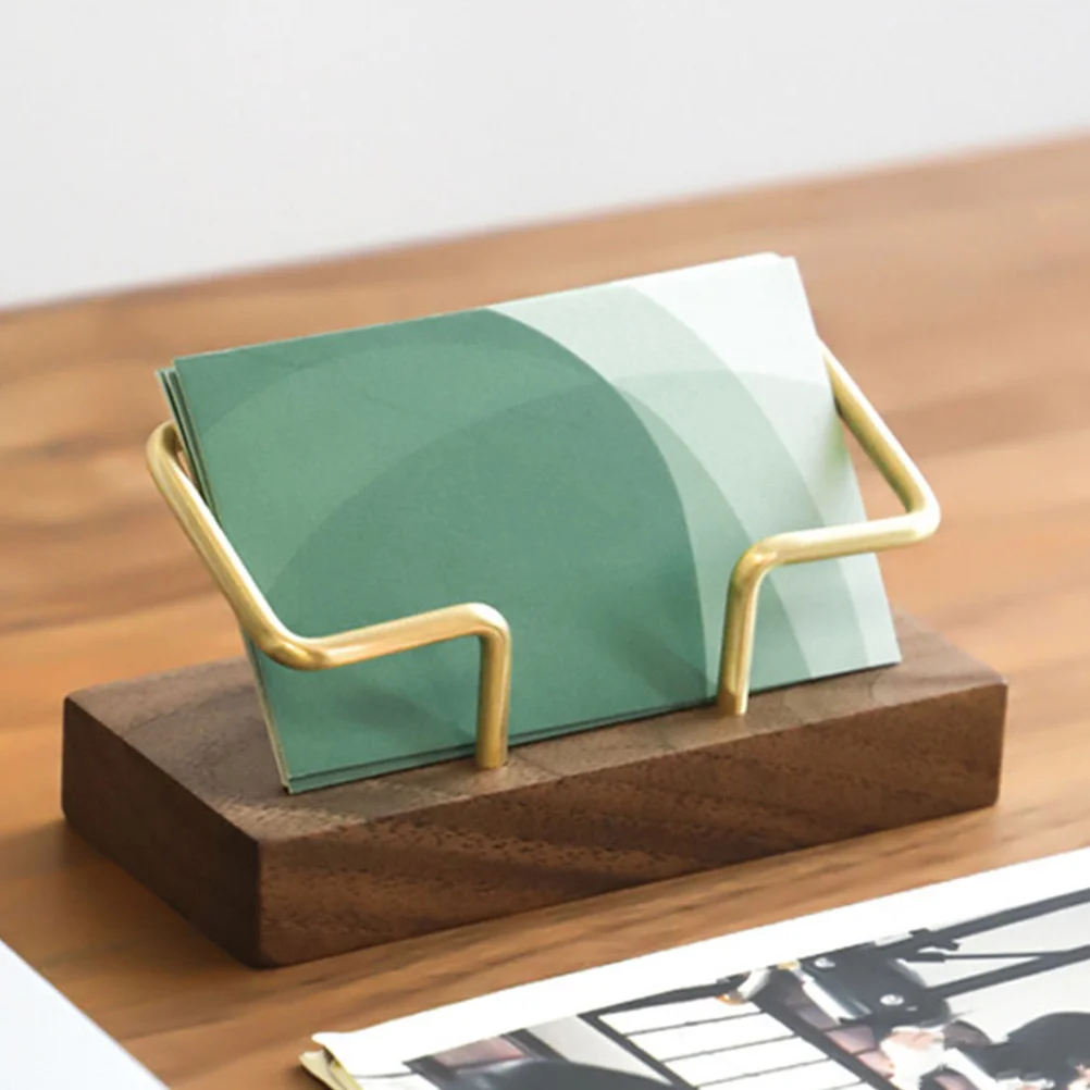 

2 Pcs Business Card Holder for Desk Name Cards Organizer Note Box Accessories Wood Desktop Wooden Stand Women