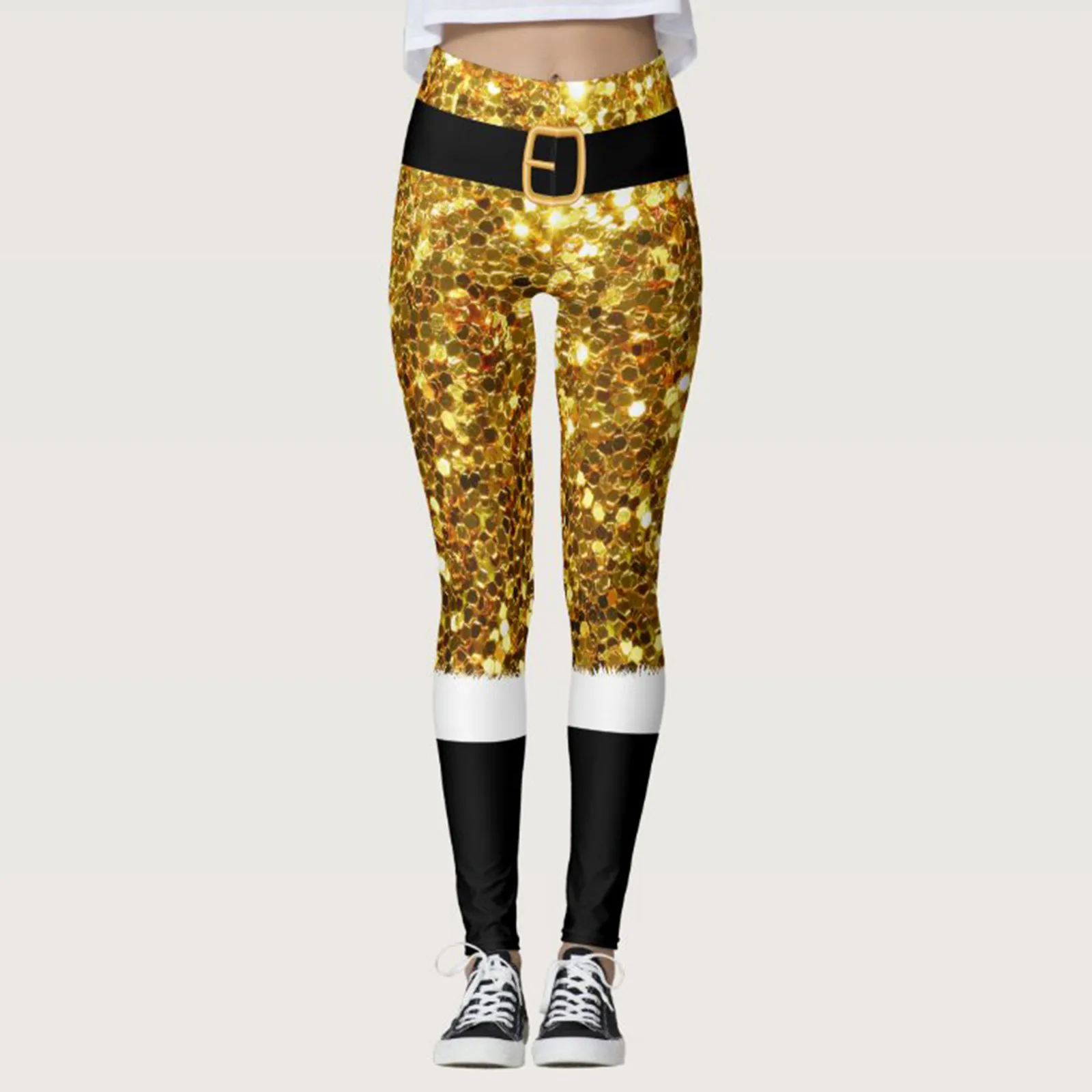 Claus Santa Leggings Womens Christmas Gold Trouser Xmas Ugly