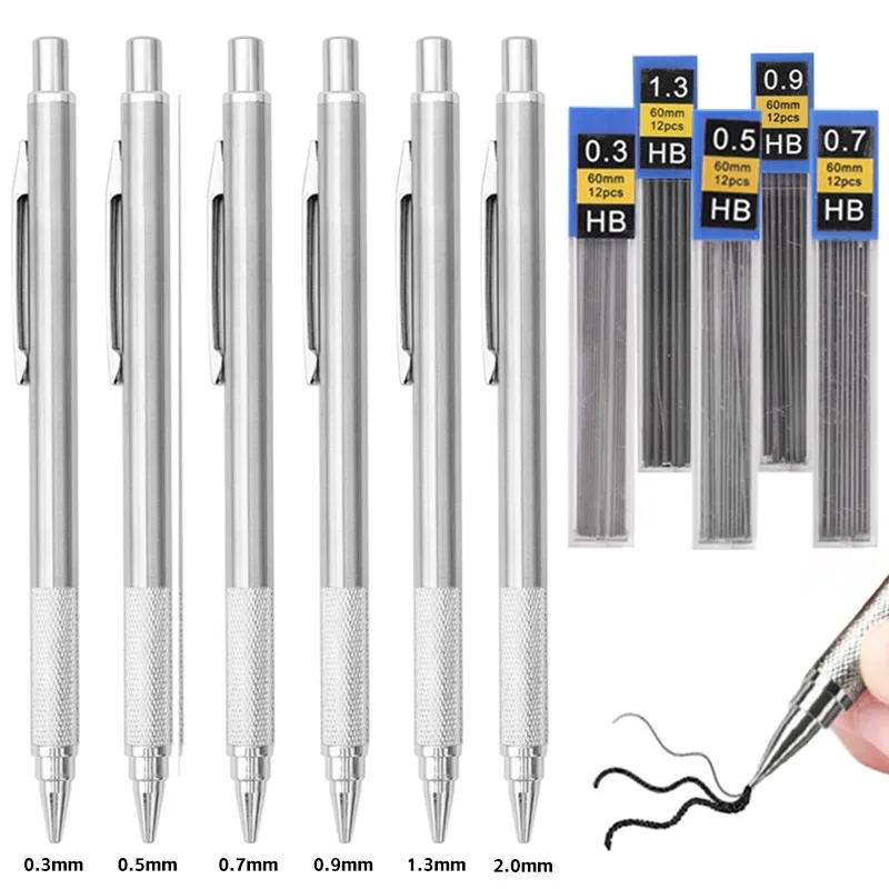 

Metal Mechanical Pencil 0.3 0.5 0.9 1.3 2.0mm HB Pencil Set with Lead Refill Drafting Automatic Pencil School Student Stationary