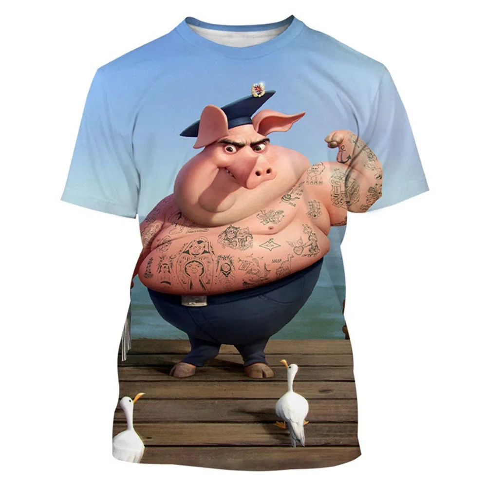 【U LAN】Earty Overfit Pig Short Sleeve Tee 2023 Funny Pig Men's T-shirt 3d Printed Animal Pattern Men's