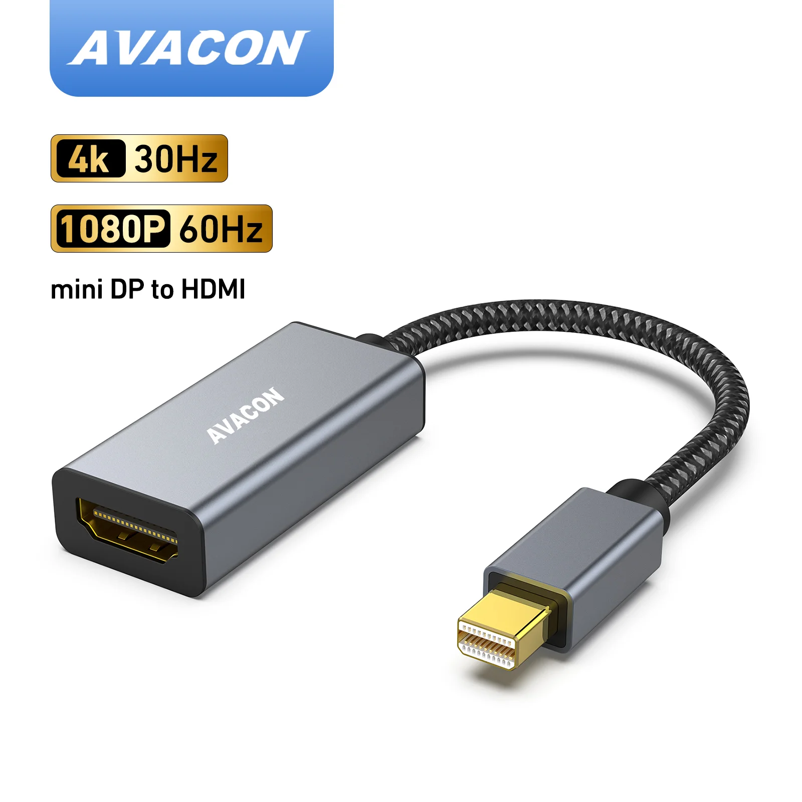 AVACON Mini DisplayPort-HDMI 어댑터, Thunderbolt 2-HDMI 어댑터 호환 MacBook Air/Pro, Microsoft Surface Pro/Dock, 모니터, 프로젝터[금도금 커넥터 및 알루미늄 쉘] 