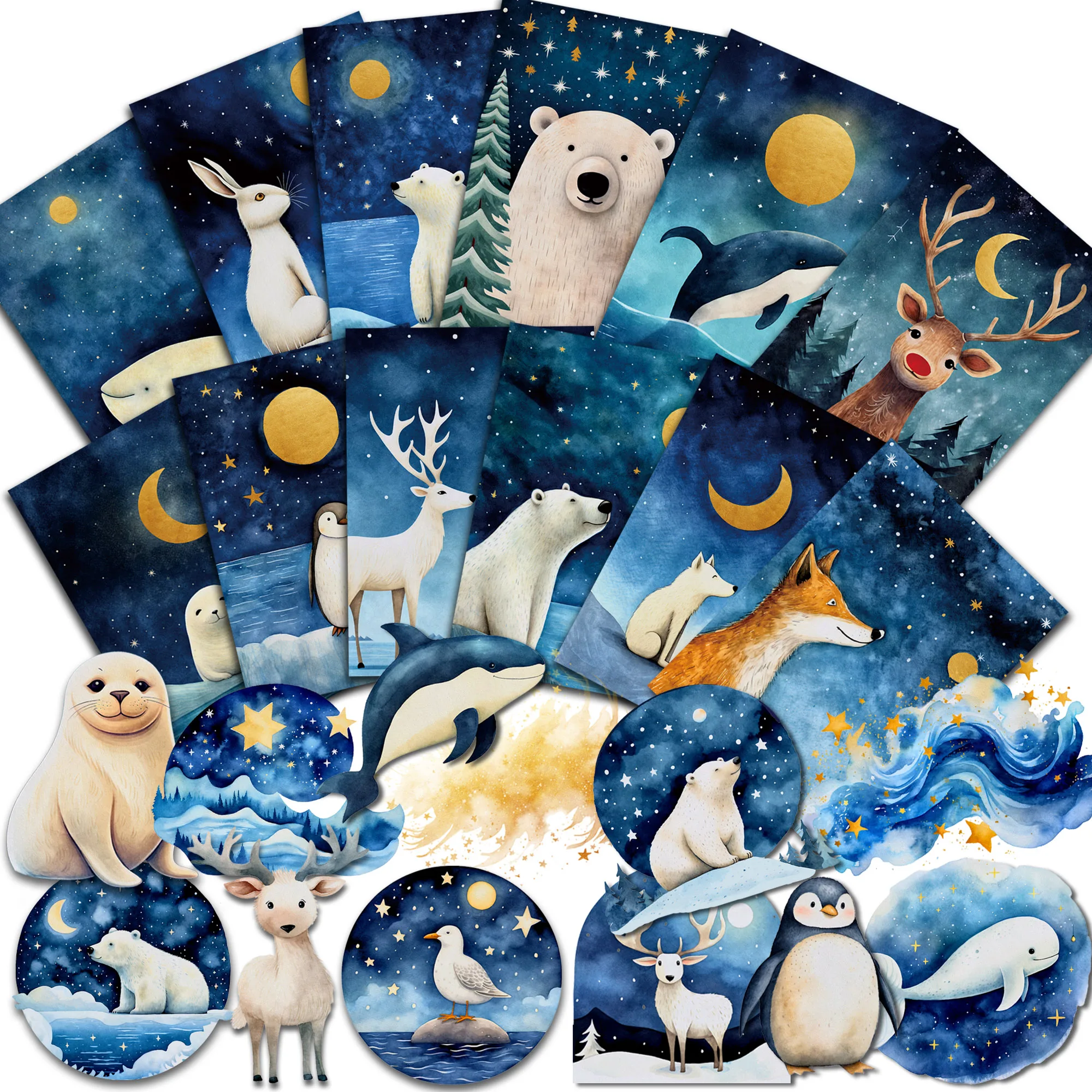 JAIIMAN 52pieces card+sticker Moonlight Animals Thick Writable DIY Card Set for Scrapbooking Supplies Junk Journal Kits Crafts Stickers Scrapbooking Supplies