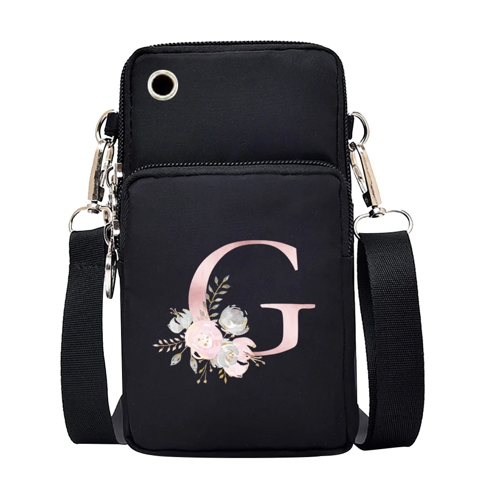Waterproof Mobile Phone Bag for Iphone/huawei/xiaomi/samsung Universal Pink Flower 26 Letters Cell Phone Case Women Wrist Pack