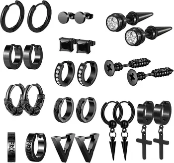 1-13 Pairs Earrings for Men: Stainless Steel Mens Earrings Stud Cross Dangle Hoop Earrings Set Jewelry Gift for Men Women 1