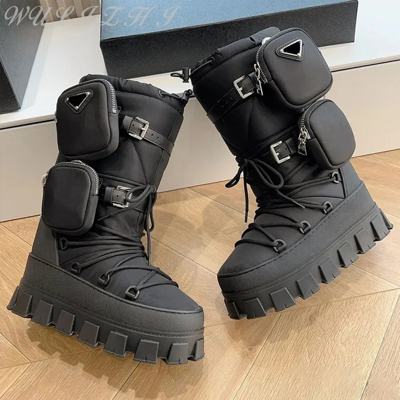 

2023 New Plush Snow Boots Women's Lightweight Thick Bottom Lace-up packet Long Booties Winter Warm Platform Luxury Botas Mujer
