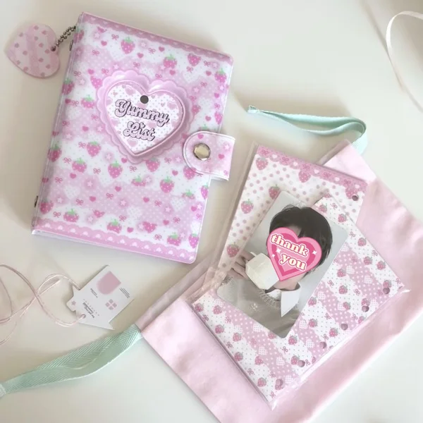 Steve Pink Strawberry Series Reverse Button Integrated Photo Album 3-inch Photo Card Display And Storage Book