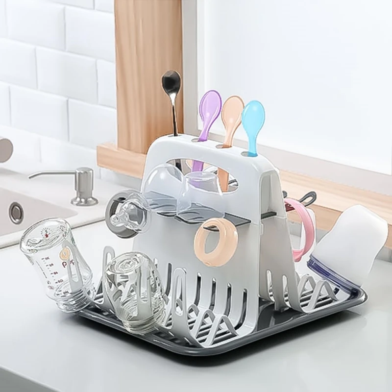 Baby Milk Bottles Drying Rack Portable Cleaning Dryer Storage Holder Multi Layer Detachable with Drain Tray Drying Rack for Kids