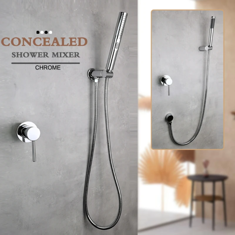 Bathroom Fixture Shine Chrome In Wall Concealed Hot And Cold Shower Set