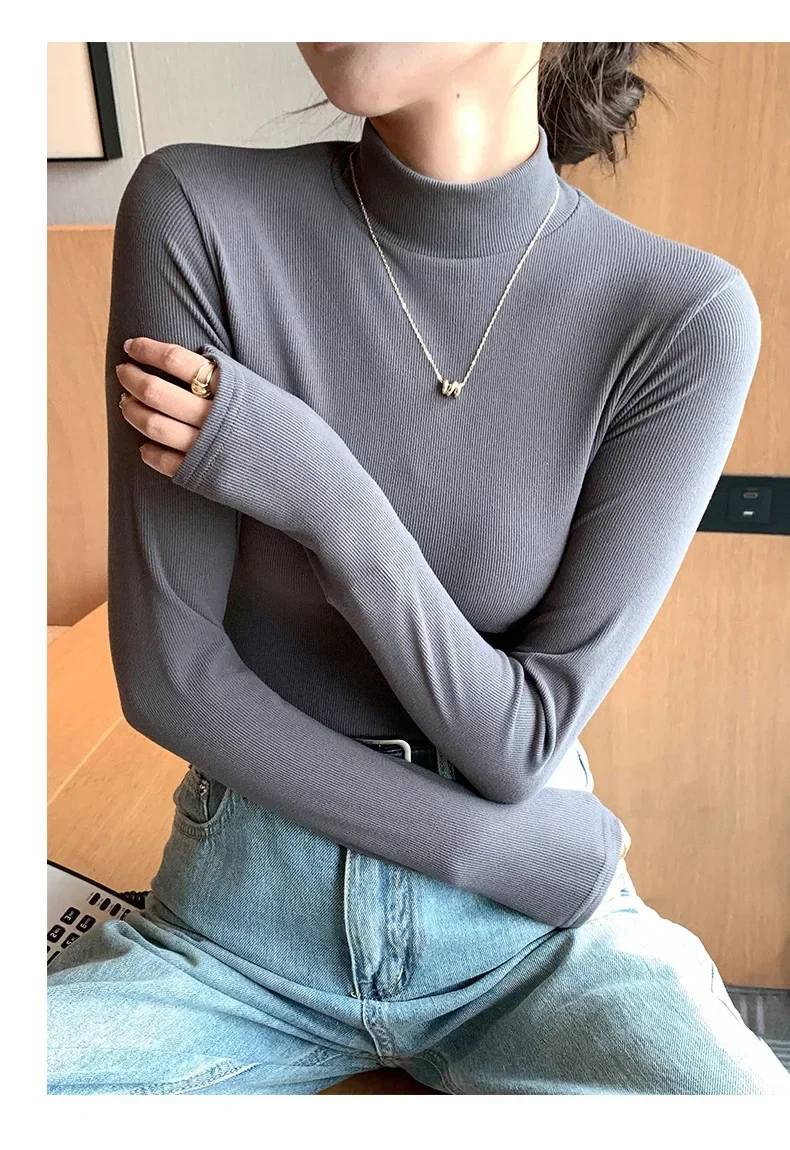 Women Autumn Winter Turtleneck Sweater Vintage Solid Basic Knitted Tops Casual Slim Pullover Korean Fashion Simple Chic Jumpers