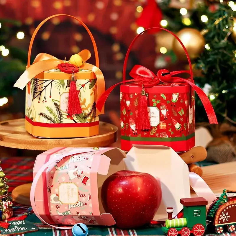 

Christmas Apple Boxes Octagonal Fruit Packaging Box Christmas Event Party Supplies Gift Bags Apple Packaging Kindergarten Gift