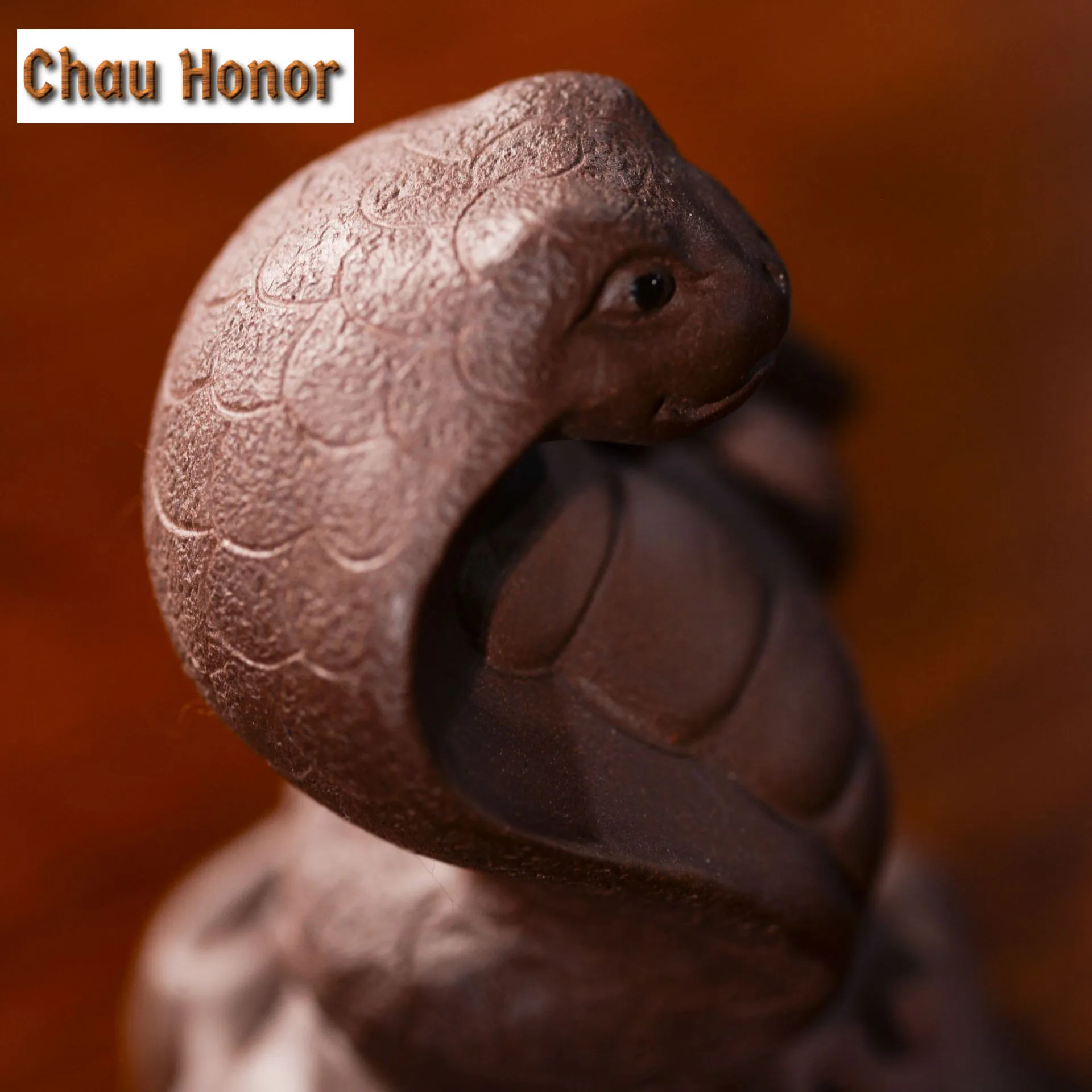 Chinese Purple Clay Tea Pet Handmade Zodiac Snake Sculpture Animal Ornaments Statue Treasure Cobra Decor Tea Figurine Tea Set