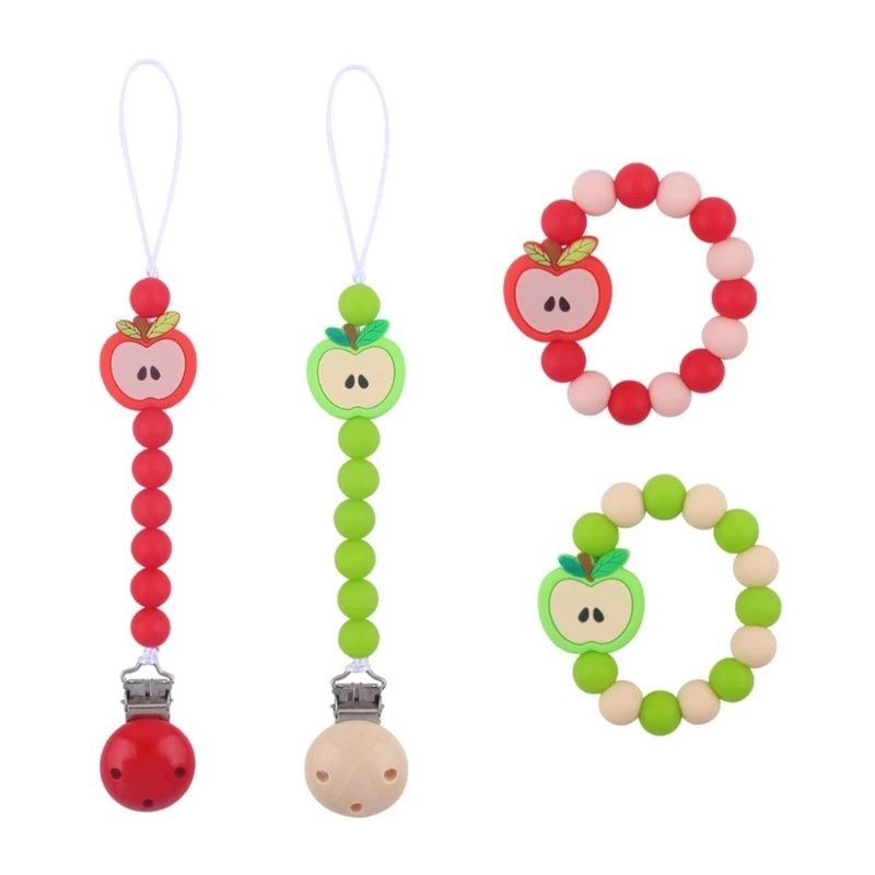

Silicone Pacifier Hold with Beads Pacifier Clip Holder Apples Pattern for Baby Boys Girls Flexible Pacifier Clip Gift