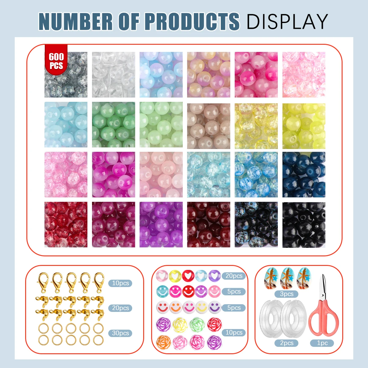 600pcs of jewelry made of glass round beads, 24 color crystal stone beads, Bohemian style bracelets and DIY craft bead sets