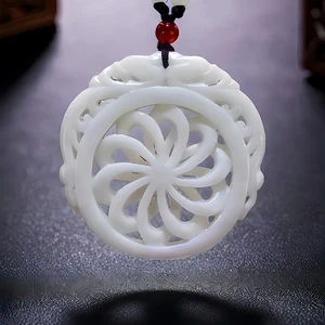 White Natural Real Jade Flower Pendant Necklace Gemstones Gifts for Women Men Talismans Carved Jewelry Charm Chinese Vintage