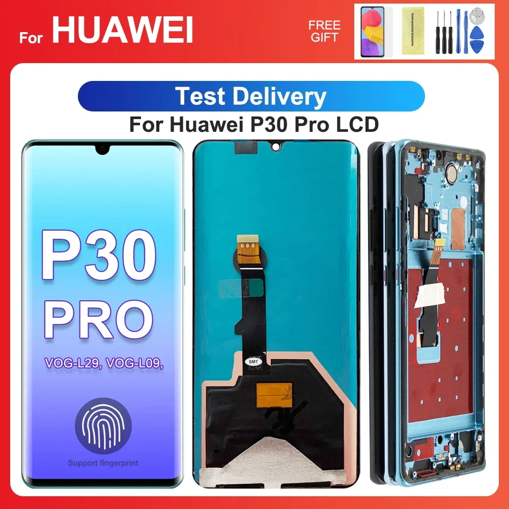 huawei-p30-pro用の交換用lcdタッチスクリーンパネル647インチi-vog-l29l09al00l04al10hw-02l用