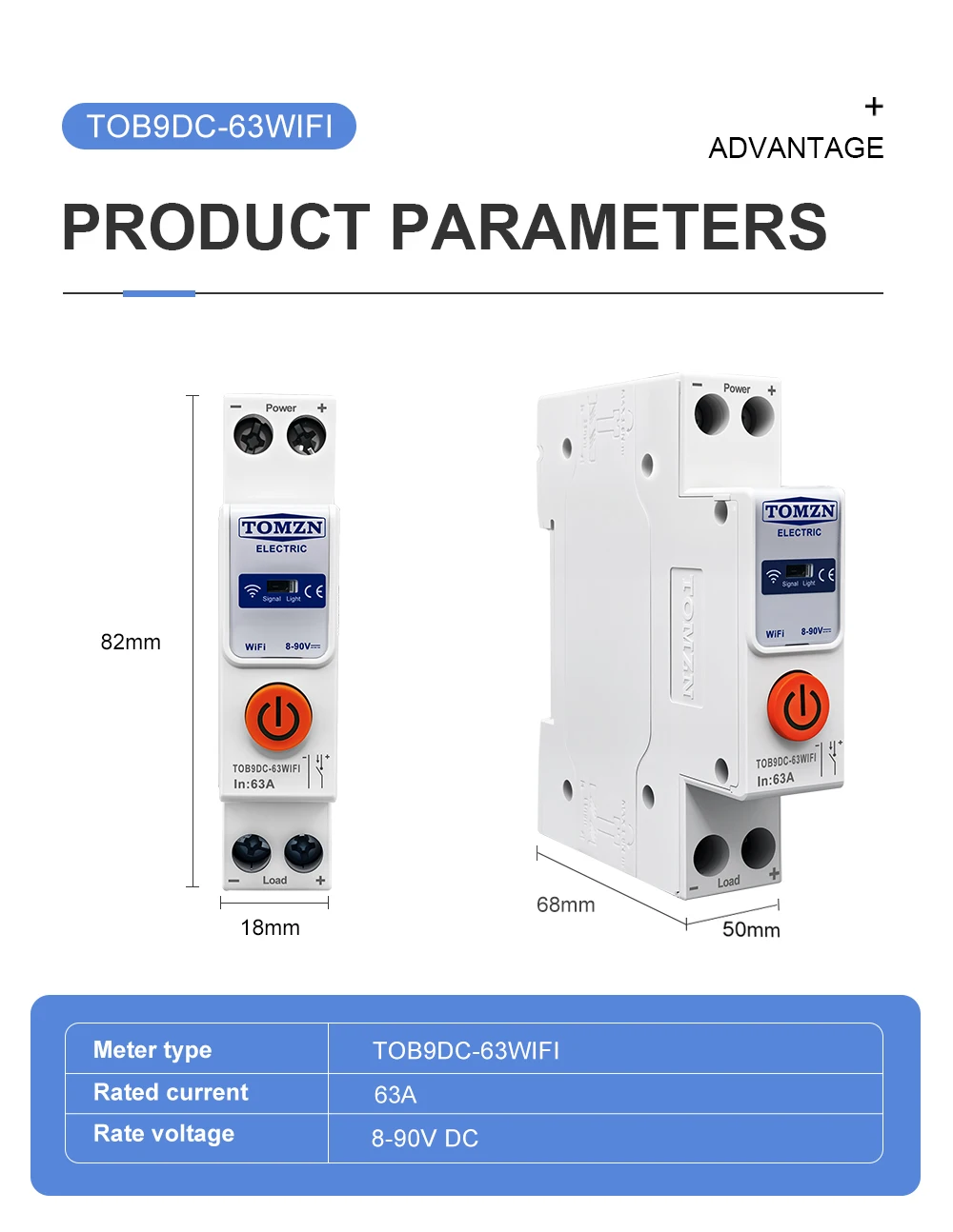 TOB9DC 8-90V DC 1-63A WIFI Smart Circuit Breaker TUYA Smart life Led control swi