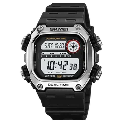SKMEI Men's Waterproof Digital Sport Watch with Backlight and Stopwatch (Silver black)