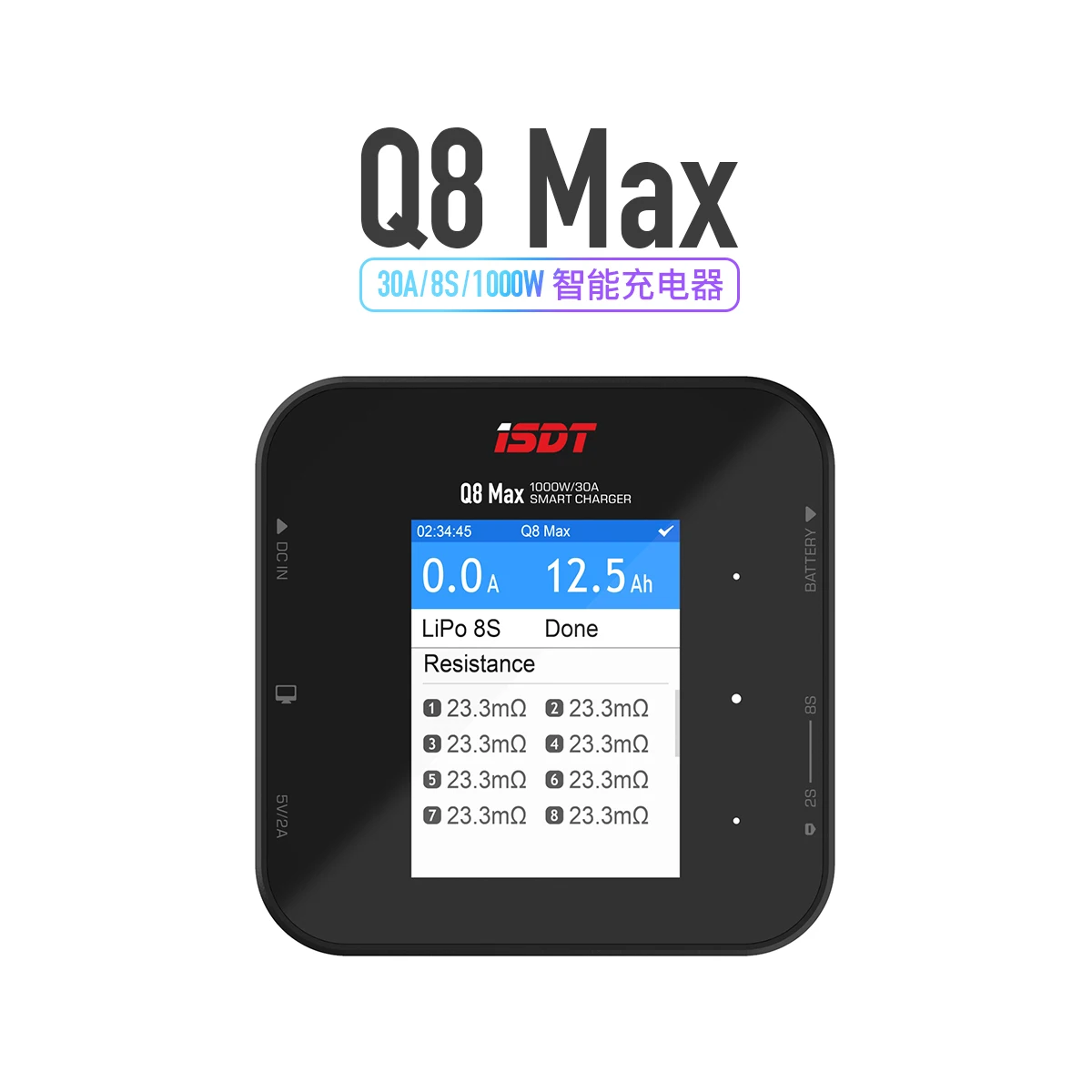 Chargeur d'équilibrage ISDT BL8 / Q8 Max 1000W pour batteries Lipo RC en fonctionnement, avec câbles branchés