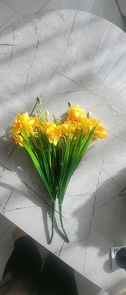 Artificial Daffodil Flowers for Outdoor Fake Flowers Plant UV Resistant Realistic Faux Plants for Home Indoor Outside Garden photo review